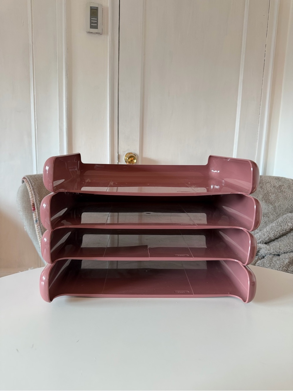 Vintage 80s MCM Eldon Office Products Stacked 4-Tier Tray Desk Organizer Pink
